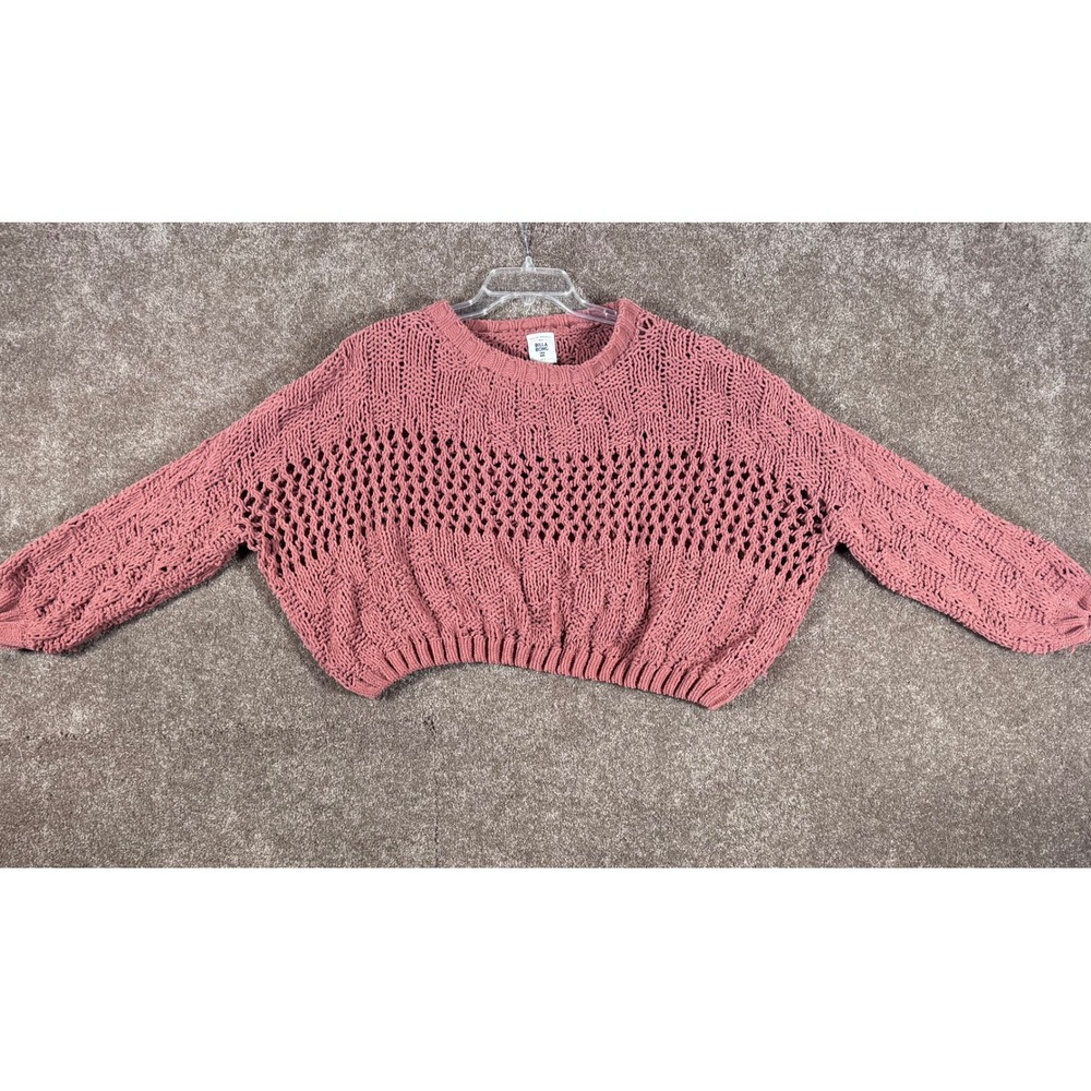 BILLABONG Cropped‎ Mesh Knit Sweater Womens Large Oversized Relaxed Fit